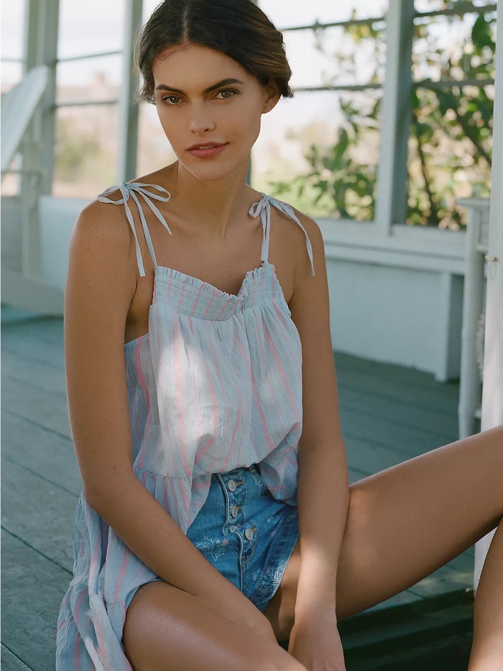 Maeve Gauzy Tiered Tunic Tank